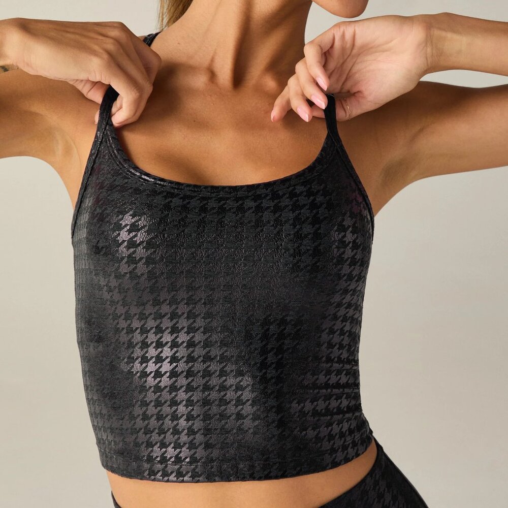 NWT - Houndstooth Black Slim Racerback High Cropped Tank